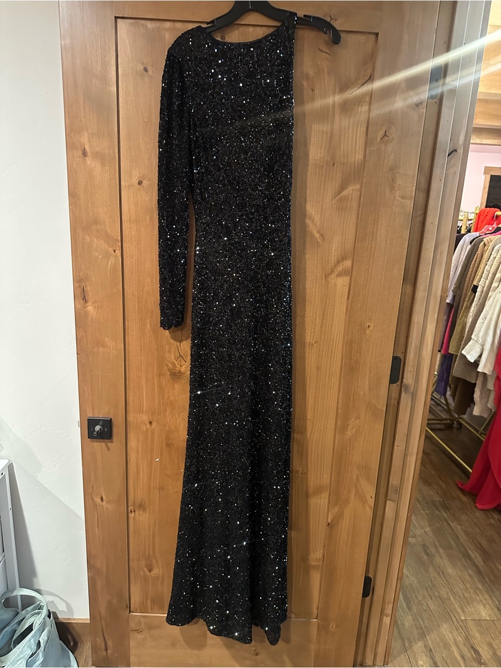 BCBGMaxAzria Black Sequin Long-Sleeve Evening Gown